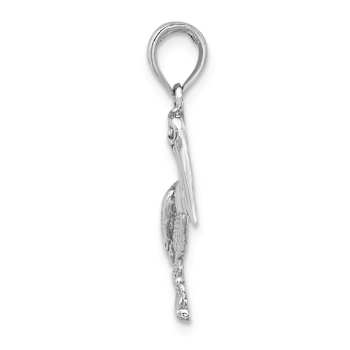 Rhodium Over 14k White Gold Textured Standing Pelican Charm