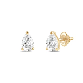 White Cubic Zirconia 14k Yellow Gold Studs With Velvet Gift Box 1.00ctw