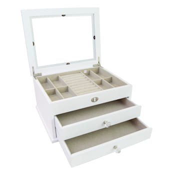 Mele and Co Large Lili Glass Top Wooden Jewelry Box