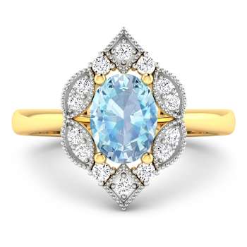 1.16ctw Blue Aquamarine and Diamond 14K Yellow Gold Halo Ring