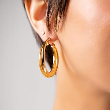 14K Yellow Gold Over Sterling Silver Acrylic Crossover Hoop Earrings in Honey