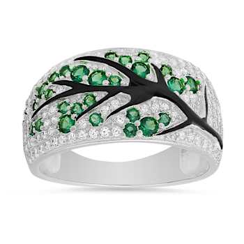 Green And White Cubic Zirconia With Black Enamel Rhodium Over Silver
Tree Of Life Ring 1.05ctw
