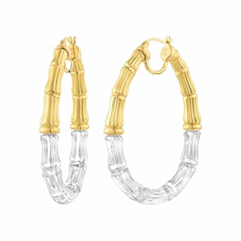 14K Yellow Gold Over Brass Acrylic Duchess Bamboo Hoop Earrings