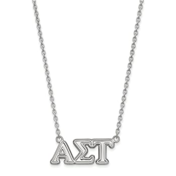 Rhodium Over Sterling Silver LogoArt Alpha Sigma Tau Medium Pendant Necklace
