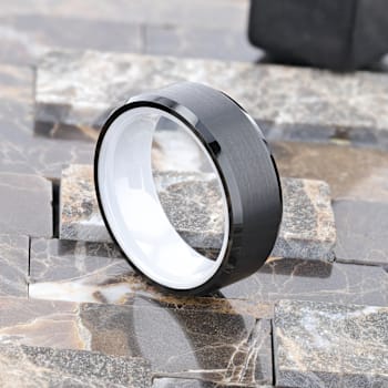 SIGMA Black Tungsten Brushed Center Men’s Wedding Band with Polished
Edges & White Interior 8mm