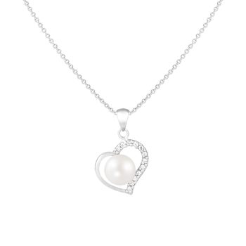 7-7.5mm Button White Cultured Freshwater Pearl and CZ Rhodium Over
Sterling Silver Pendant