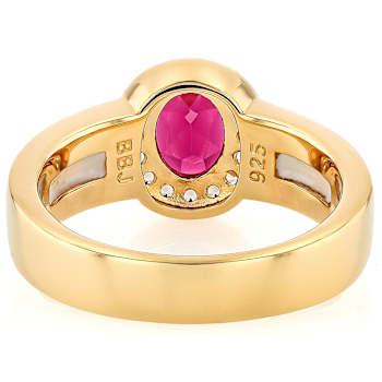 Grape Color Garnet, White Zircon And White Mother-Of-Pearl Band Ring In
18K Gold Over Sterling Silver 1.49ctw