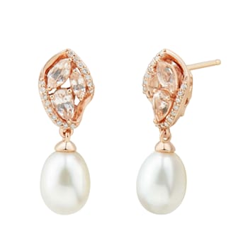 7-7.5mm Oval White Freshwater Pearl with Morganite and Diamond Accents
14K Rose Gold Drop Earrings