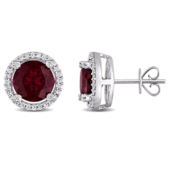 Rhodolite and Diamond 14K White Gold Earrings 5.44ctw