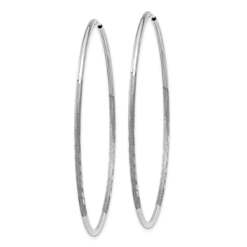 Rhodium Over 14k White Gold 1 13/16" Satin and Diamond-cut Endless
Hoop Earrings