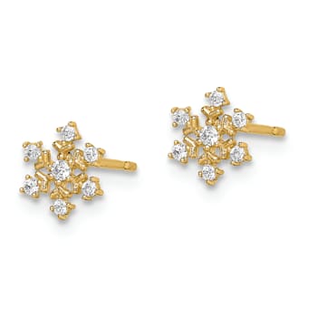 14K Yellow Gold Cubic Zirconia Snowflake Post Earrings
