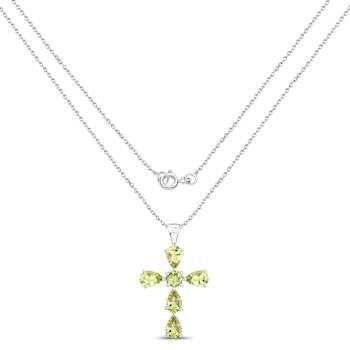 Green Peridot Rhodium Over Sterling Silver Cross Pendant With Chain