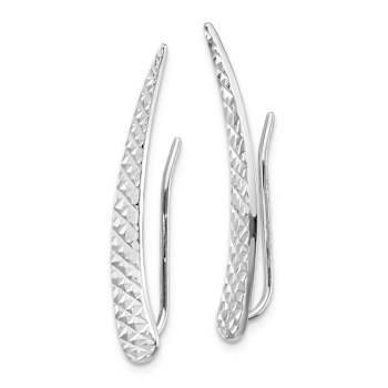Rhodium Over 14k White Gold Polished and Textured Ear Climber Earrings