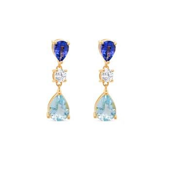1.43ctw Pear Tanzanite and Aquamarine Rhodium Over Sterling Silver Earrings