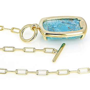 Turquoise Rectangular Cushion Pendant On Paperclip Chain In 18K Gold
Over Sterling Silver