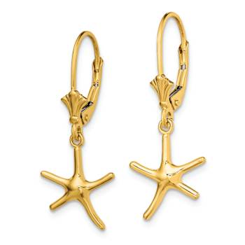 14k Yellow Gold Mini Dancing Starfish Dangle Earrings