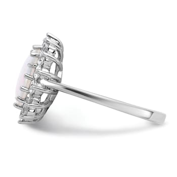 Rhodium Over Sterling Silver Lab Created Opal and Cubic Zirconia Oval
Halo Ring