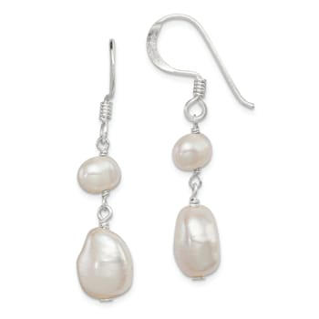 Sterling Silver Polished White Freshwater Cultured Pearl Dangle Earrings