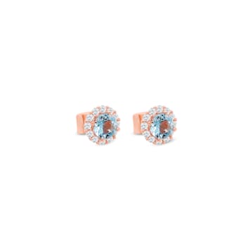 Aquamarine and CZ Round 18K Rose Gold Over Sterling Silver Button
Earrings, 1.47ctw