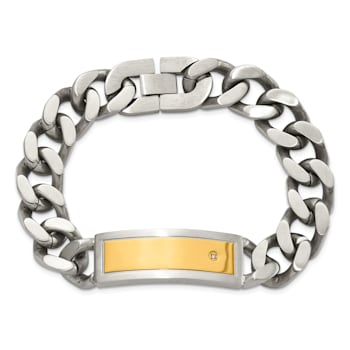 White Cubic Zirconia Stainless Steel Yellow IP-plated Men's Pendant With
Chain And Bracelet