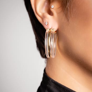 14K Yellow Gold Over Sterling Silver Acrylic Ridge Hoop Earrings in Clear