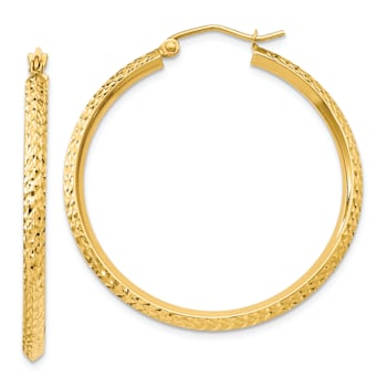 14k Yellow Gold 1 3/8" Knife Edge Diamond-Cut Hoop Earrings