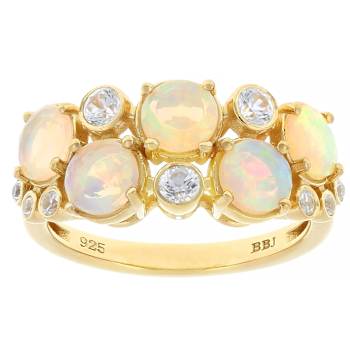 Multi-Color Opal And White Zircon Ring In 18K Gold Over Sterling Silver 1.21ctw