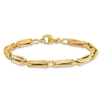 14k Yellow Gold 4.6mm Polished and Textured Fancy Link Bracelet