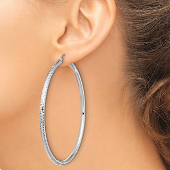 Rhodium Over 14k White Gold 2 13/16" Diamond-Cut Hoop Earrings