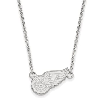 Rhodium Over Sterling Silver NHL LogoArt Detroit Red Wings Pendant Necklace