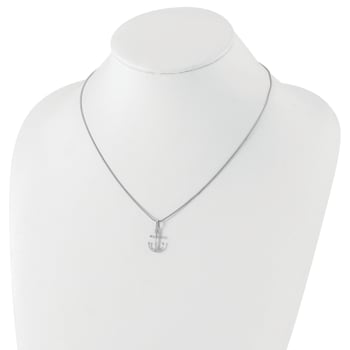 Rhodium Over Sterling Silver White Ice Diamond Anchor Necklace