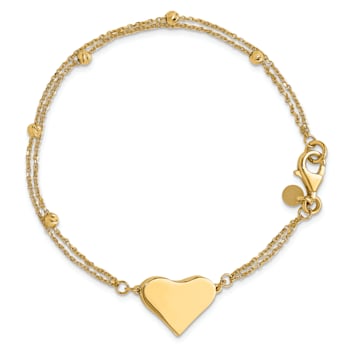 14K Yellow Gold Polished and Diamond-cut Heart Beaded 2-Strand Bracelet