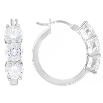 3-Stone CZ Hoop Earrings In Sterling Silver