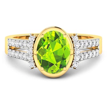 1.9ctw Green Peridot and Diamond 14K Yellow Gold Halo Ring