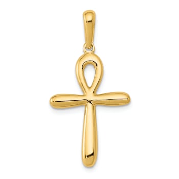 14k Yellow Gold Polished Ankh Cross Pendant