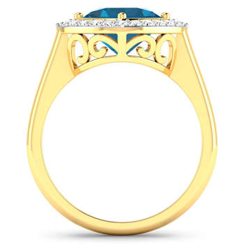 Cushion Cut London Blue Topaz and White Diamond 14K Yellow Gold Halo
Ring 2.39 ctw