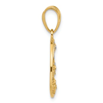 14k Two-tone Gold Diamond-cut Moon and Stars Pendant