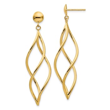 14k Yellow Gold Curved Tube Dangle Earrings