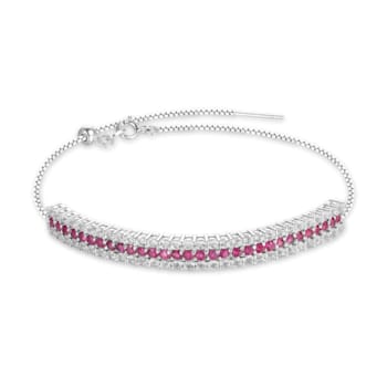 Ruby and White Topaz Sterling Silver 3-Row Bolo Bracelet