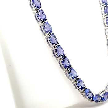 Oval Tanzanite Rhodium Over Sterling Silver Necklace, 47.78 ctw