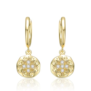 CZ Star Medallion Dangle Earrings In 14K Gold Over Brass