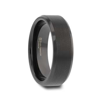 ELISE Black Tungsten Ring with Polished Beveled Edges and Brush Finished
Center 7mm