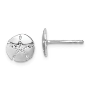 Rhodium Over Sterling Silver Polished Sand Dollar Post Earrings
