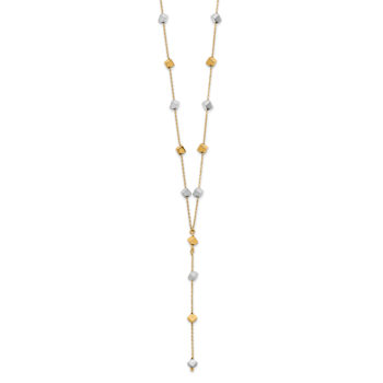 14k Yellow Gold and 14k White Gold Polished Adjustable Beaded Y-Drop
Cable Link 17.5 Inch Necklace