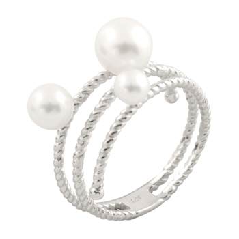 Cultured Freshwater Pearl and CZ Bypass Ring in Sterling Silver