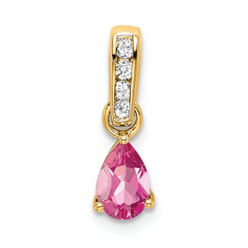 10k Yellow Gold 0.5 cttw Pear Pink Tourmaline and Accent Diamond Pendant