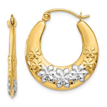 14k Two-tone 7/8" Flowers Hoop Earrings