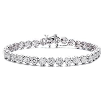 CZ Cluster Tennis Bracelet In Sterling Silver