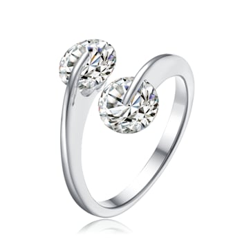 Clear Cubic Zirconia, Rhodium Over Sterling Silver Bypass Ring 2.5ctw