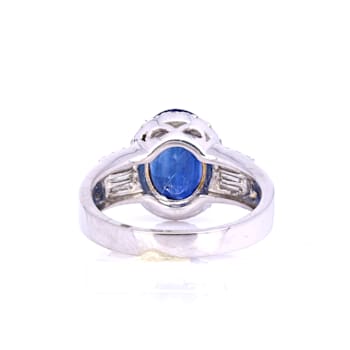 4.84 Ctw Blue Sapphire and 0.60 Ctw White Diamond Ring in 14K WG